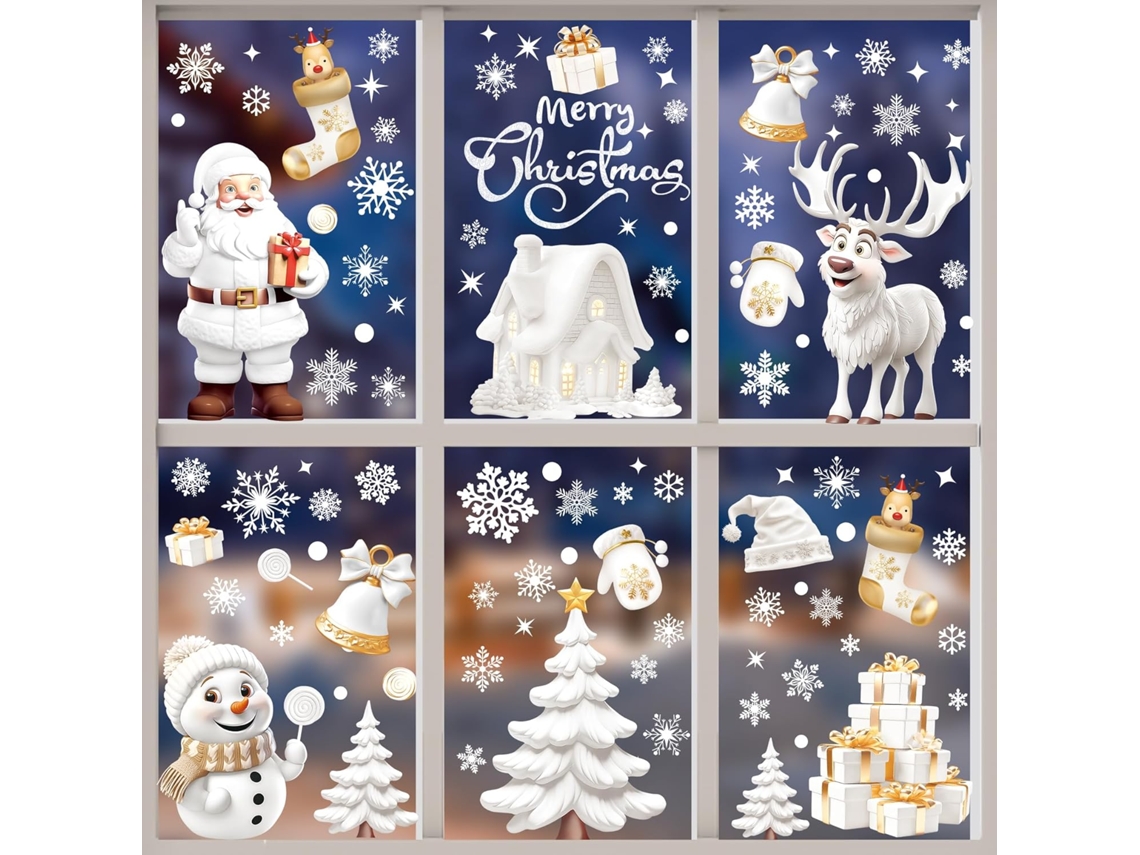 190 pegatinas navideñas para ventanas con efecto estéreo, calcomanías de copos de nieve y Papá Noel impresas a doble cara, pegatinas autoadhesivas navideñas de invierno con hojas y vistas.