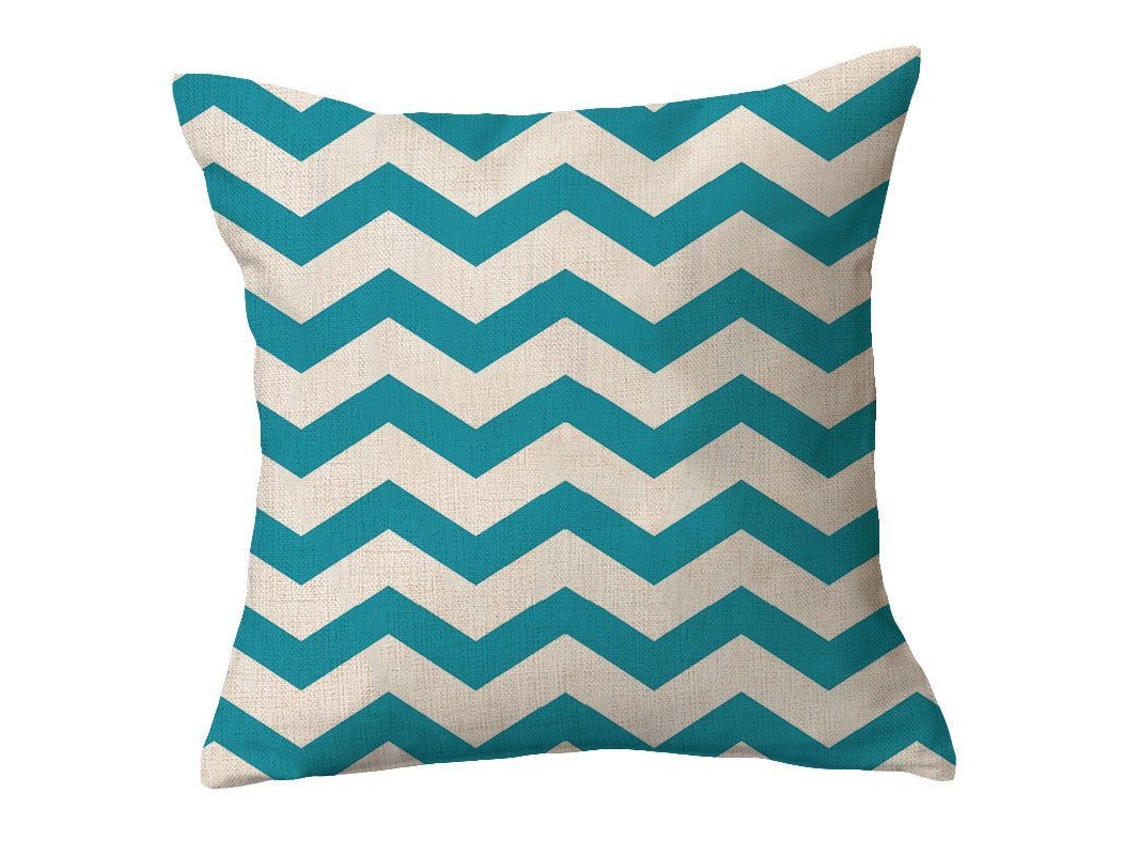 2026-42151-funda De Almohada De Lino 2 Piezas, Abstracción Geométrica, Rayas Azul Lago Y Blanco, Moderno Simple, 45x45 Cm