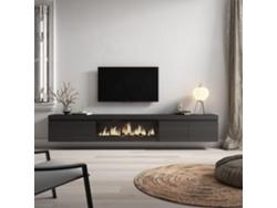 Mueble TV, Televisión, 288x45x35 cm, Para TV gran formato, Chimenea eléctrica XXL, Colgado, Suspendido, Negro SKRAUT HOME