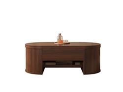 Mesa De Centro Curva De Madera Con Estante Retráctil.