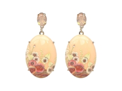 Pendientes Colgantes Ovalados De Resina Con Flor Y Diamantes De Imitación Para Mujer, Estilo Elegante Beige, Par (h-3)
