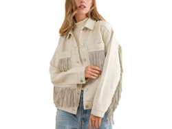 2026-chaqueta Vaquera Para Mujer Con Flecos De Piedras Brillantes Manga Larga Casual