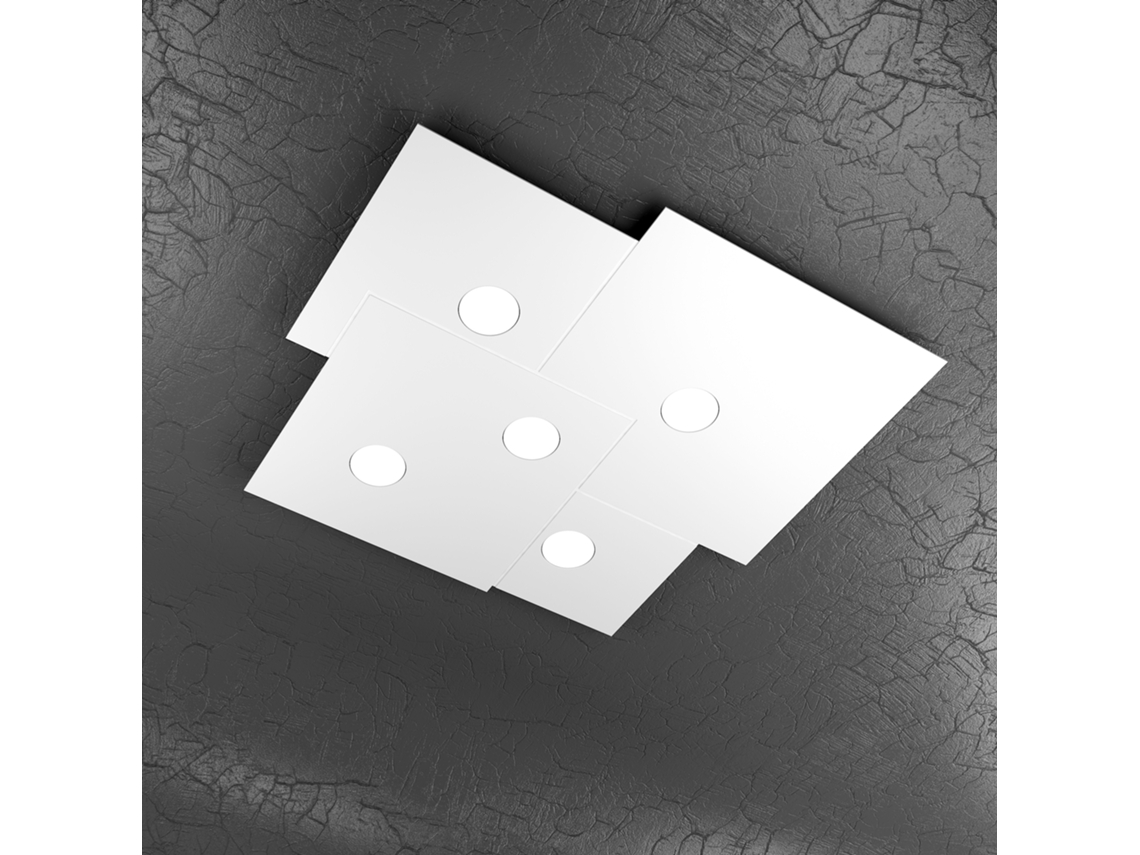 Lámpara de techo cuadrada Toplight de 5 luces, placa con casquillo Gx53, marco blanco, diseño moderno, 73 x 67 x 3 cm.