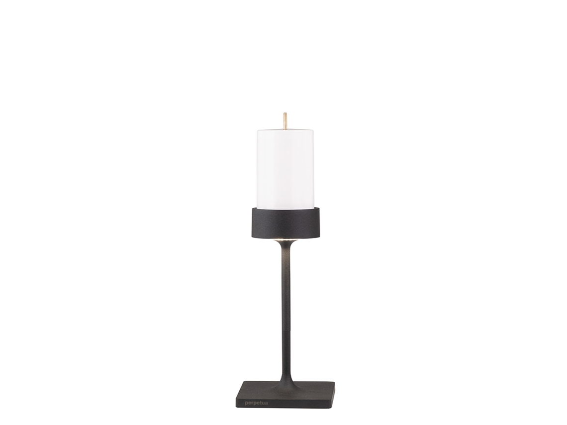 Lámpara De Mesa Recargable E Inalámbrica Perpetua En Aluminio Negro, Diseño Compacto Con Batería Magnética Reemplazable, Clasificación Ip54.
