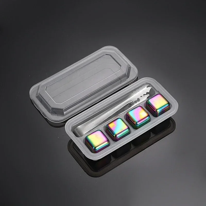 (color, 4pcs, Con Clips) Cubos De Hielo Reutilizables De Acero Inoxidable, Congelación Rápida, Metal De Grado Alimenticio