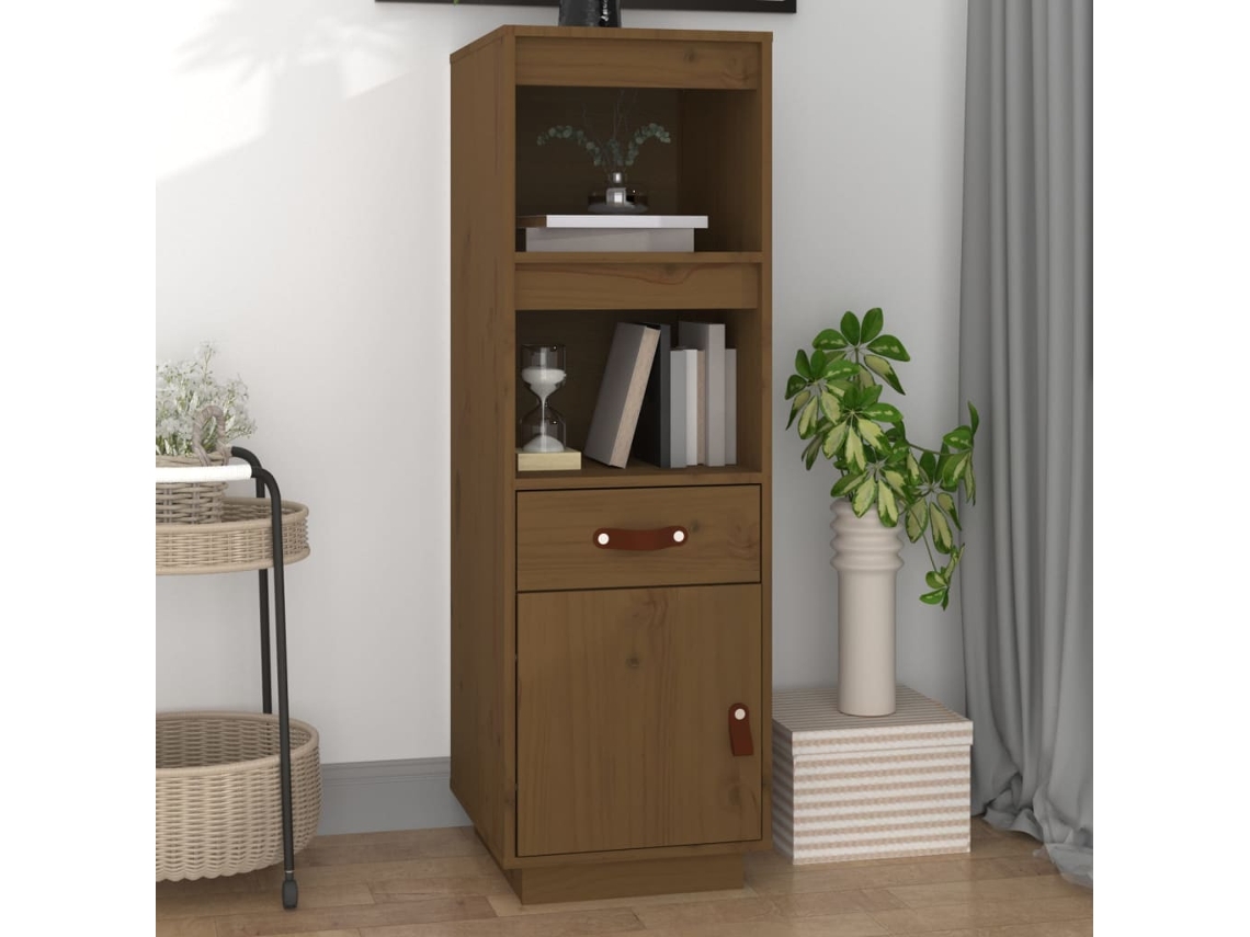 Aparador Alto Madera Maciza De Pino Marrón Miel 34x40x108,5 Cm