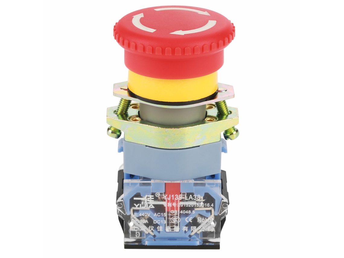 Botón De Parada De Emergencia Autoblocante De 22 Mm Con Cabezal Grande De Color Rojo Con Forma De Hongo.