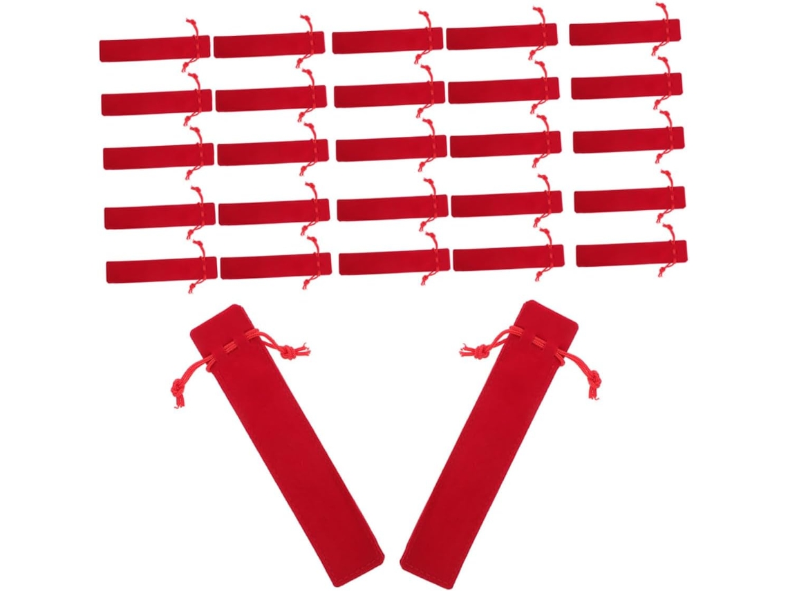 Estuche De Terciopelo Rojo Con Cordón Para Escolar