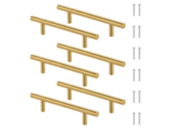 Tiradores De Acero Dorado 6 Unidades 96mm Con 12 Tornillos, Aptos Para Armarios, Cajones Y Roperos.