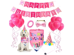 Kit de fiesta de cumpleaños para perros pequeños, medianos y grandes: sombreros, banderas y globos - Rosa - PANOONA