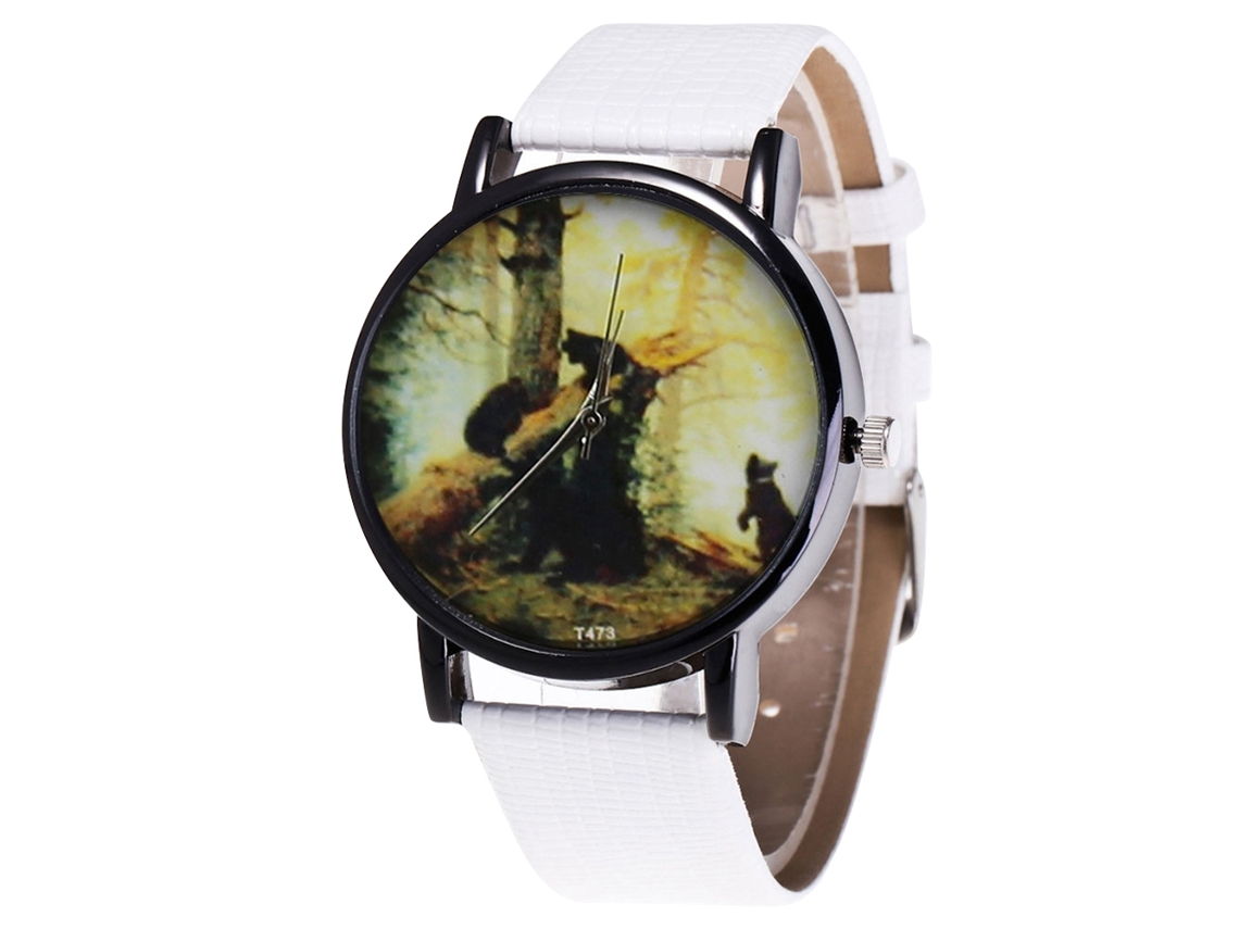Reloj De Pulsera De Cuarzo Unisex Con Correa De Cuero Pu Zhoulianfa (blanco)