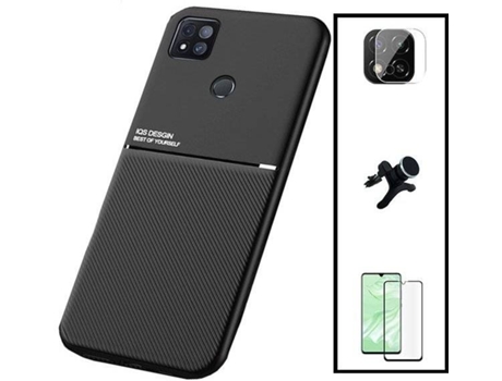 Kit Funda Magnetic Lux, 5D Full Cover, Protector de Cámara Trasera y Soporte Magnético de Coche Reforzado Xiaomi Redmi 9 Activ PHONECARE Negro