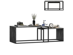Conjunto De 2 Mesas De Centro Apilables De Diseño Industrial, Fabricadas En Metal Negro Y Efecto Mármol Gris Oscuro.