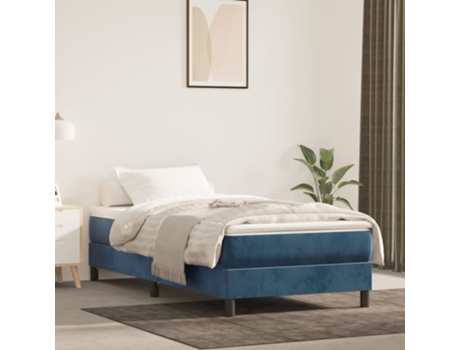 vidaXL Cama con somier y colchón de terciopelo azul oscuro 90x200 cm