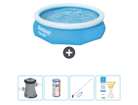 Piscina hinchable redonda Fast Set BESTWAY - 305 x 76 cm - Azul - Bomba incluida Filtrar - kit de limpieza - Tiras de prueba