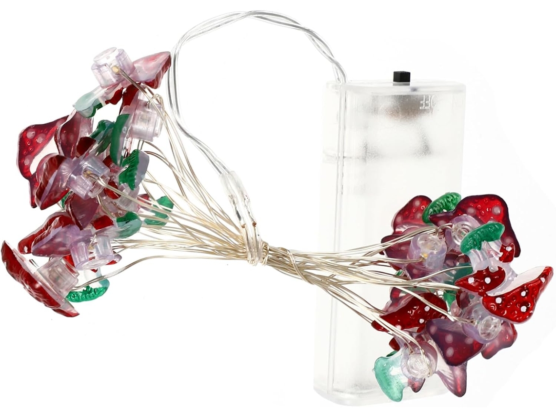 Guirnalda De Luces Decorativas Para Exteriores Con Forma De Seta, De Plástico Rojo.