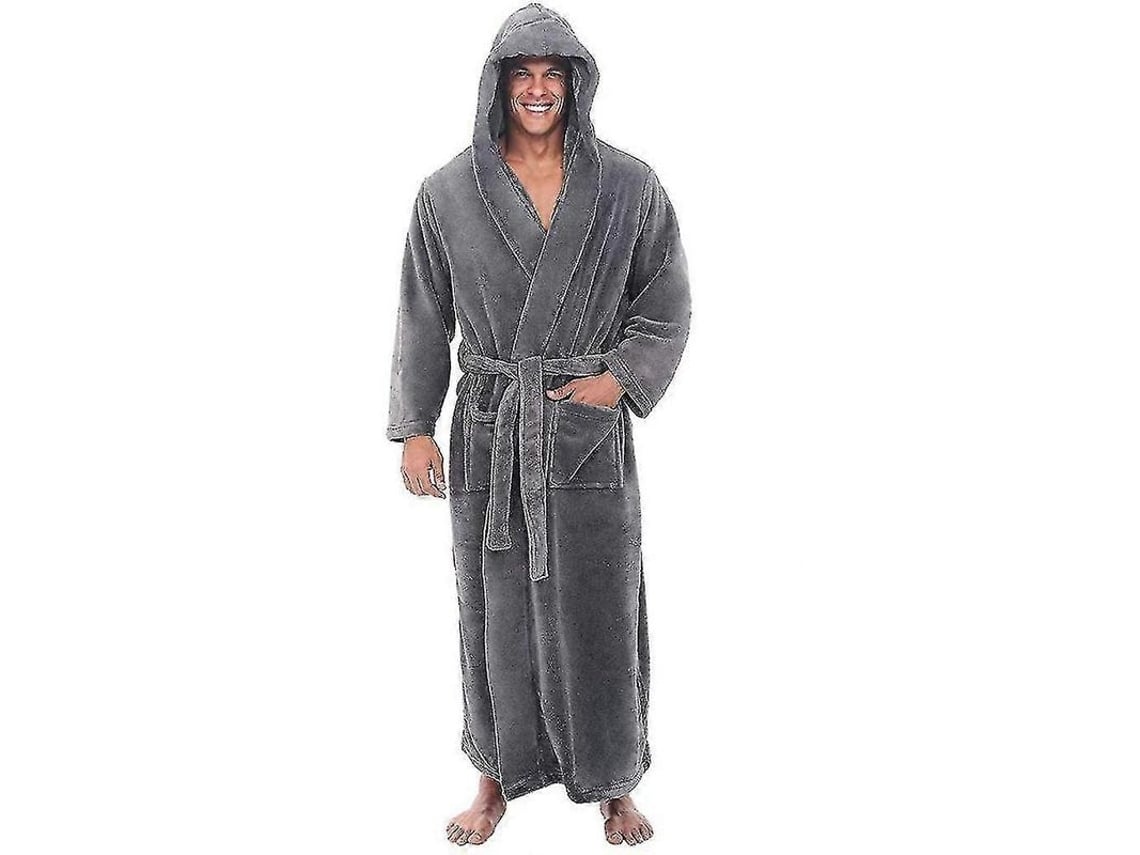 Albornoz Para Hombre Con Capucha Largo Terry Fleece Plush Absorbente Sgrey S Gris