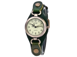 Reloj De Pulsera De Cuarzo Para Mujer Con Correa De Piel Sintética Y Esfera Pequeña Verde.