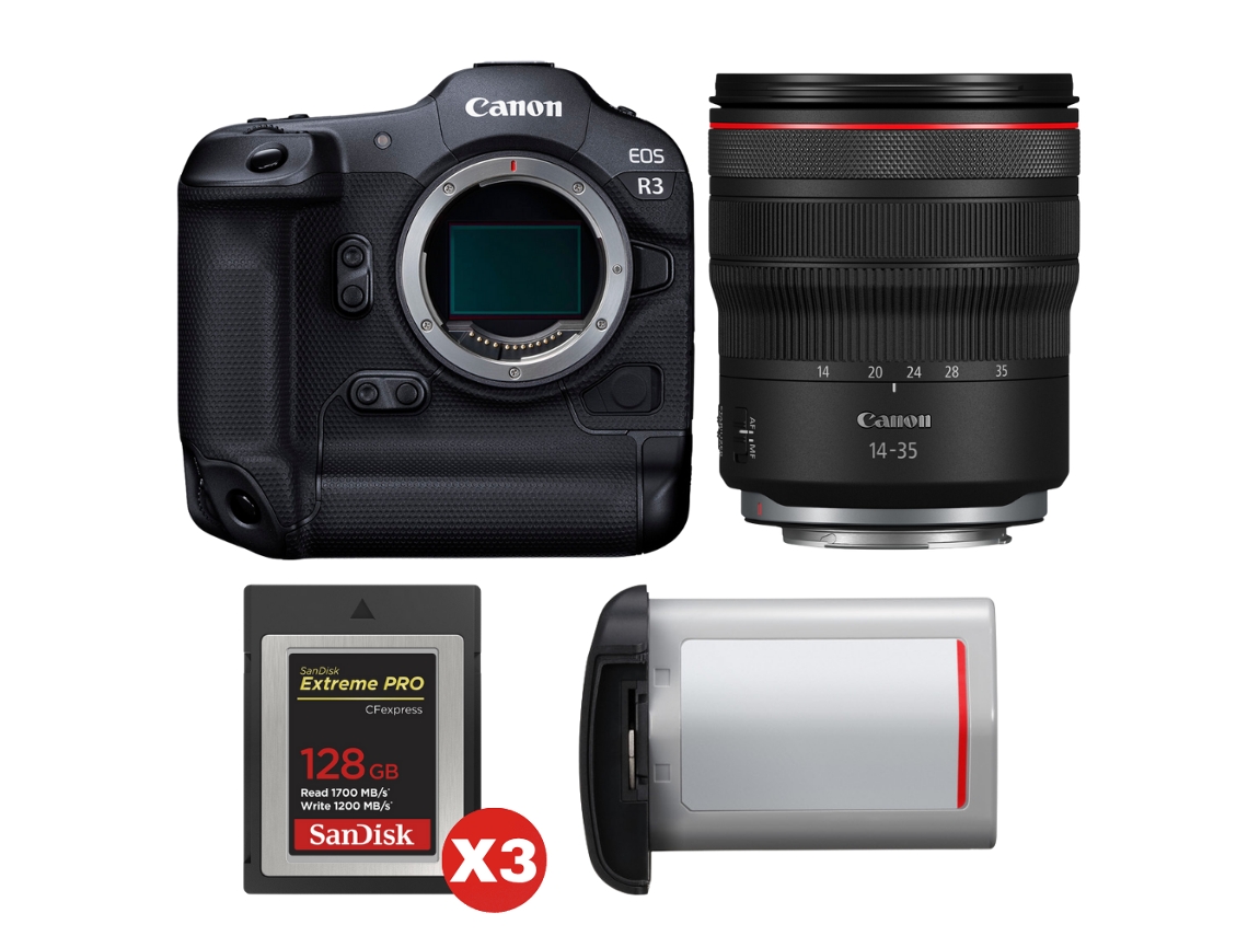 Canon Eos R3 + Rf 14-35mm F/4 L Is Usm + 3 Sandisk 128gb Extreme Pro Cfexpress Type B + Canon Lp-e19 + Ebook “20 Consejos Para Fotos Que Impactan”