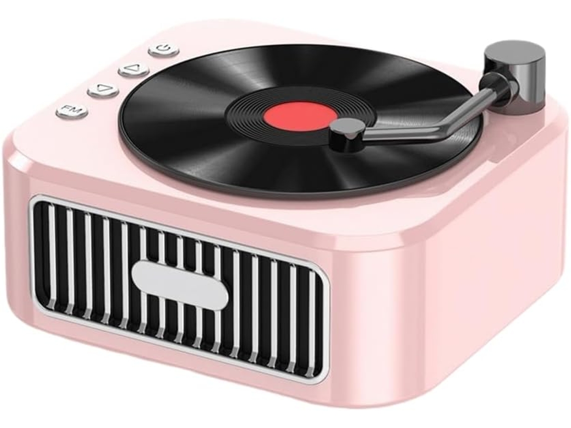 Altavoz Bluetooth 5.3 Retro Con Diseño De Fonógrafo Del Siglo Xviii, Sonido Estéreo De 360°, Vinilo Rosa.