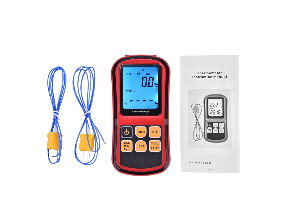 Termómetro Digital Gm1312 Con Doble Pantalla Lcd, Medidor De Temperatura De 2 Canales Y Múltiples Termopares.