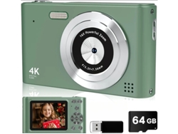 Mini cámara compacta UHD 4K, cámara digital, enfoque automático, zoom 16x, 64 g, color verde Yizhood