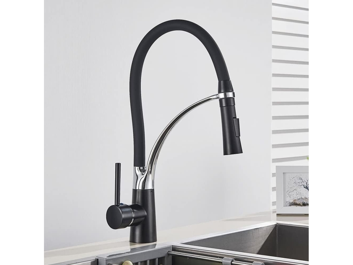 Grifo De Fregadero De Cocina Negro Mate Con Caño Giratorio, Para Montaje Sobre Encimera.