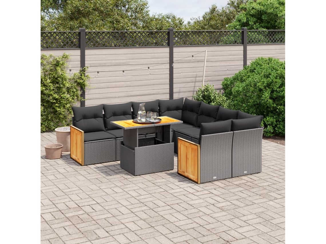 Conjunto de sofás de jardín de 9 piezas DKD Home Decor con cojines de mimbre negros