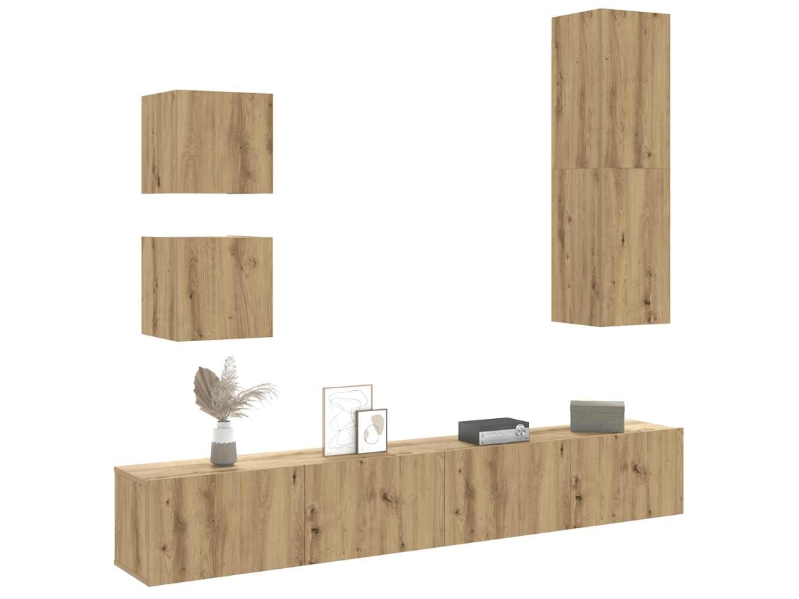Mueble Para Tv De Pared Madera Contrachapada Artesanal 5 Piezas