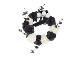 Corona De Calavera De Halloween Con Rosas Artificiales, Blanco Y Negro, Decoración Para Puerta, Fiesta