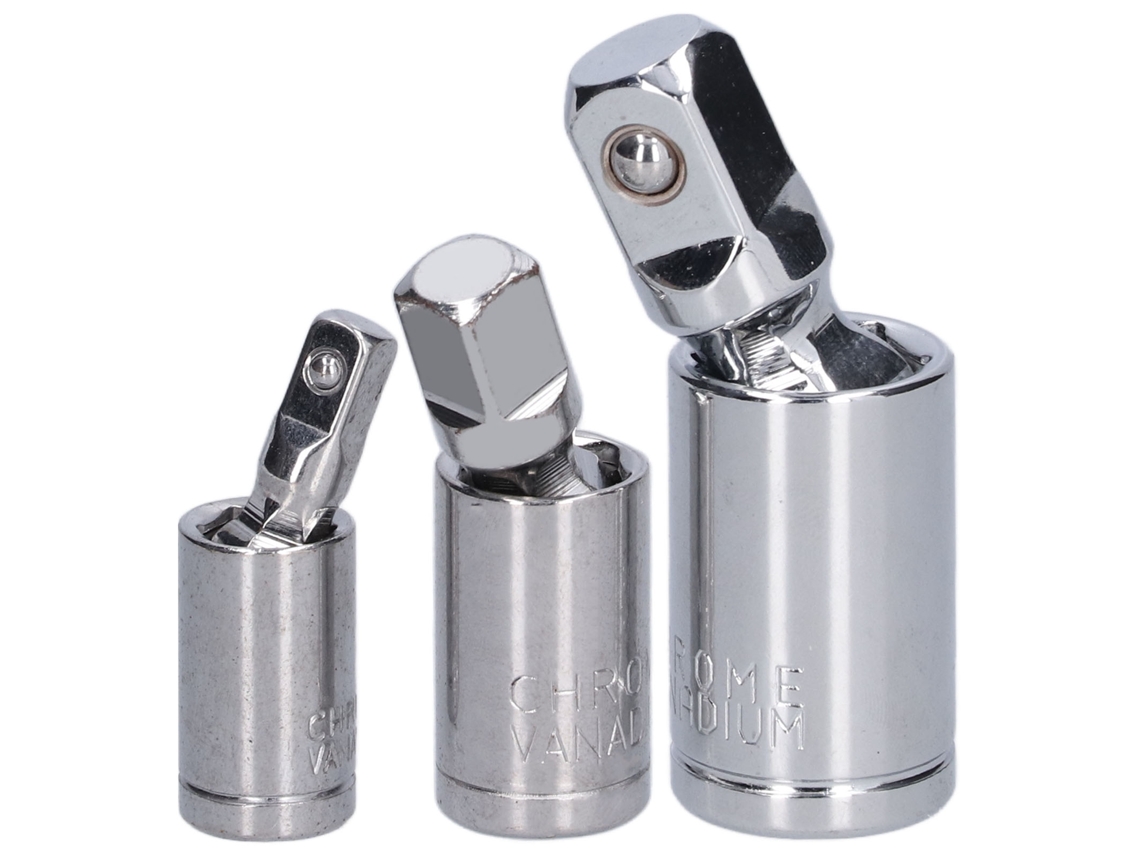 3 Adaptadores De Junta Universal Para Llaves De Vaso De 1/2", 3/8" Y 1/4" De Acero Cromo-vanadio Para Llave De Piñones