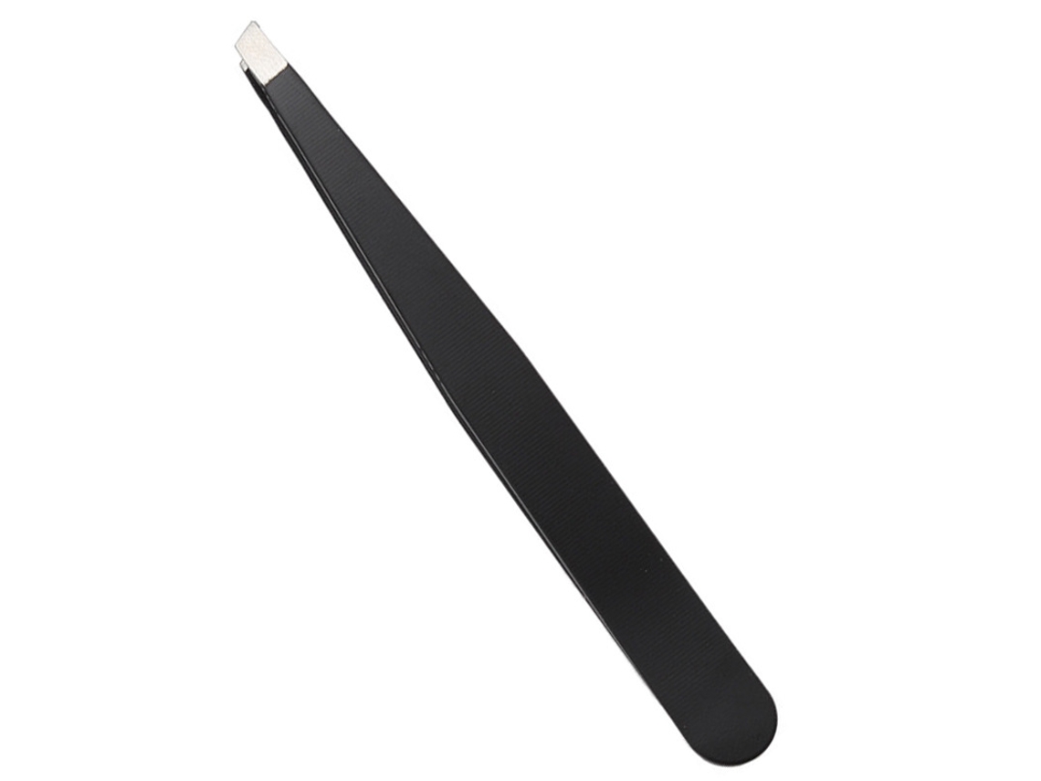 Pinzas profesionales para cejas de acero inoxidable con diseño antideslizante, color negro Tommy01