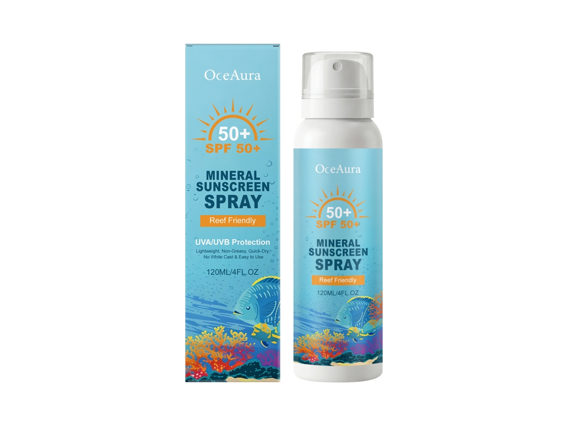 Spray protector solar mineral con FPS alto y de rápida aplicación.