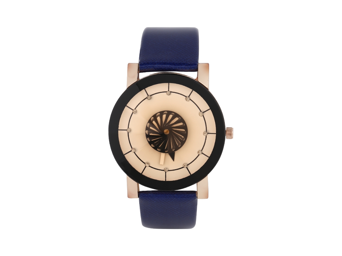 Reloj De Pulsera Electrónico Para Parejas Con Esfera Floral Y Correa De Pu Azul.