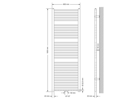 Radiador toallero de baño 600x1800mm calefactor recto blanco conexión central LUXEBATH