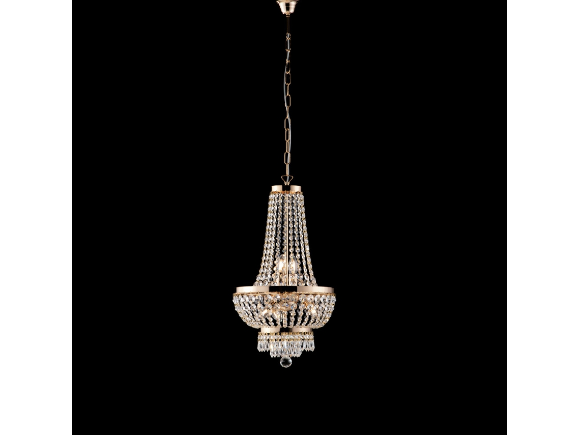 Mozart - Araña De Hierro Y Latón Dorado Con Pedrería 5 Luces 130 - Ø35 - Bl189-5-or