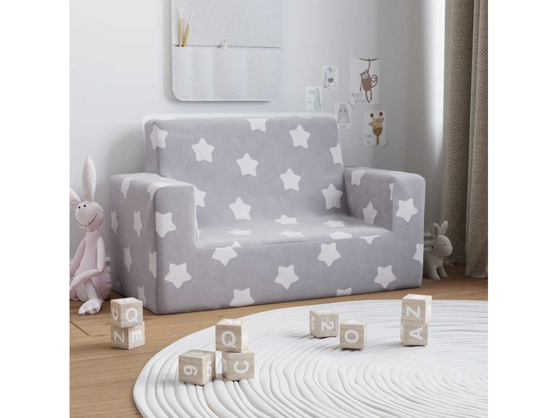 Sofá Infantil De 2 Plazas | Sofá De Salón | Sofá De Descanso Gris Claro Con Estrellas Felpa Suave Wsd819068