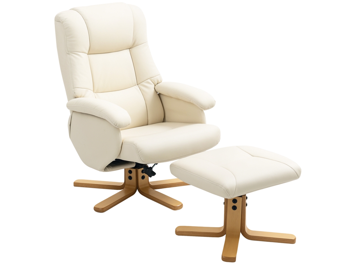 Sillón Relax, Reposapiés, Reclinable, 120kg, 85x68x94cm, Crema
