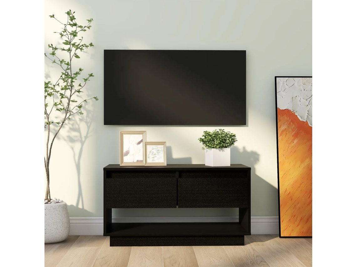 Mueble de Armario Tv 74X34X40 Cm Madera de Pino Maciza Negro