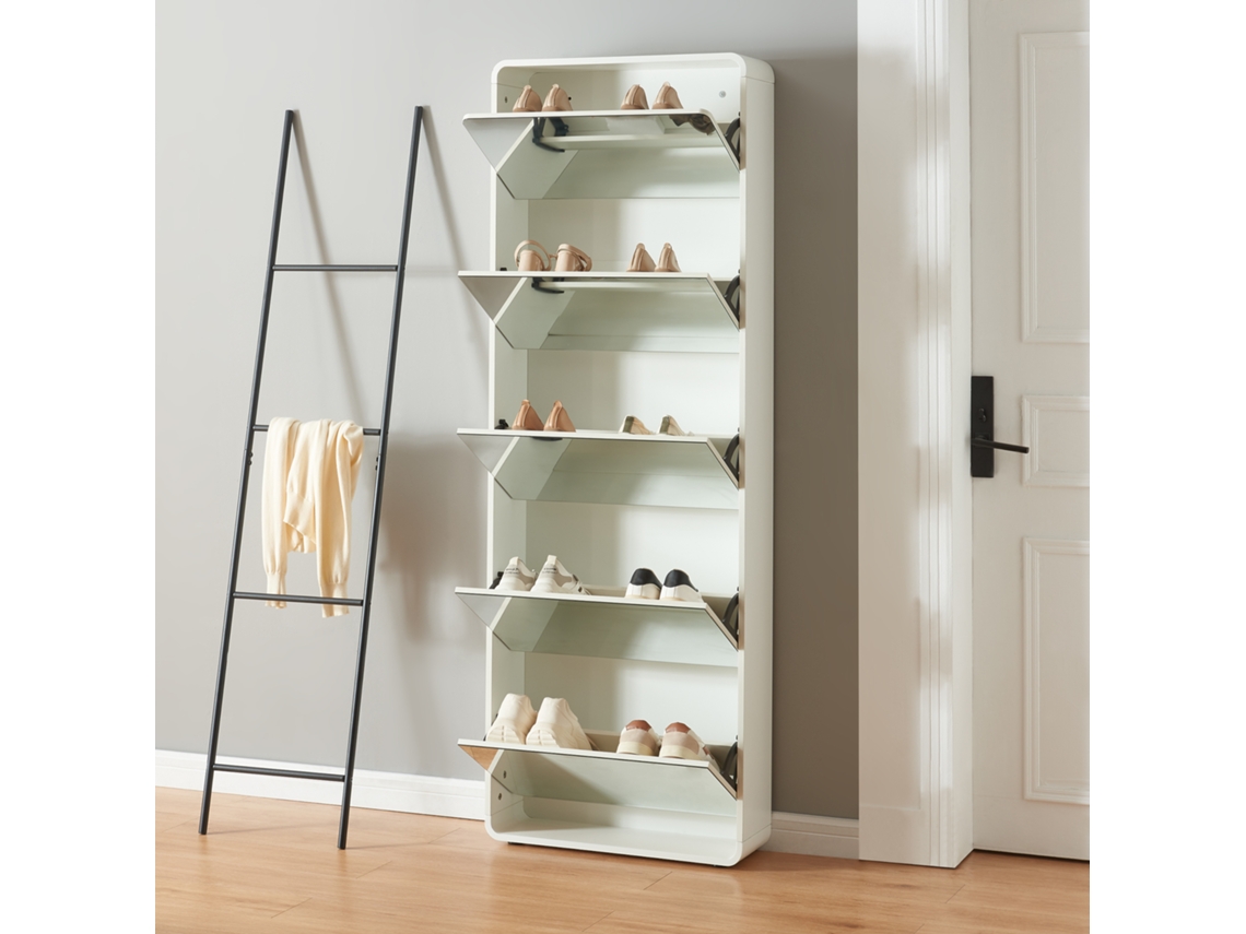 Zapatero Aure con 5 puertas abatibles 180x63x24 cm - Blanco [EN.CASA]