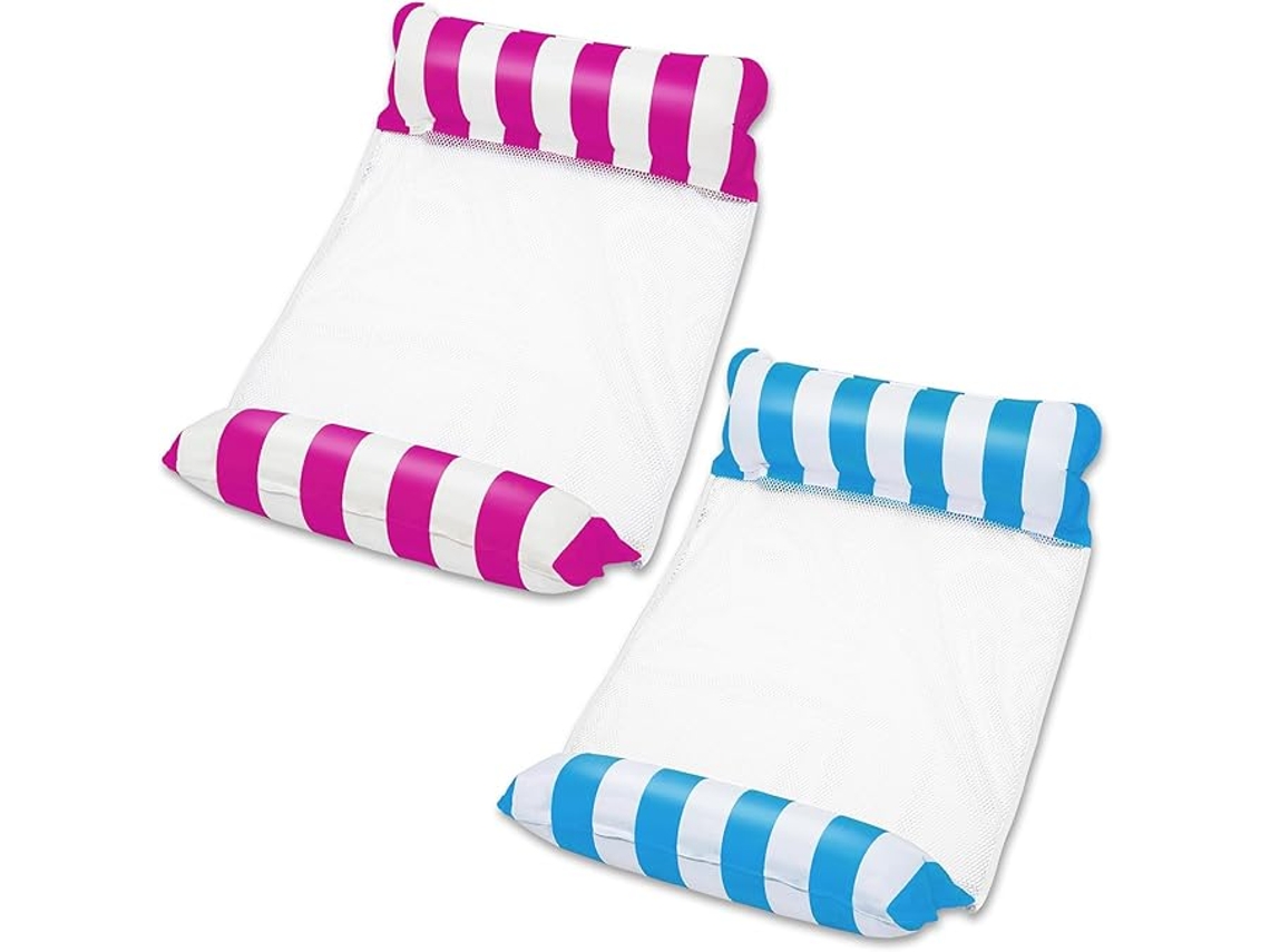 Hamaca Flotante Inflable Para Adultos Con Reposacabezas Y Reposapiés, 2 Piezas, Rosa Y Azul. Siurn