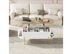 Mesa De Centro 120x50x43 Cm - Mesa Elevable Con 7 Estantes - Color Madera Y Blanco
