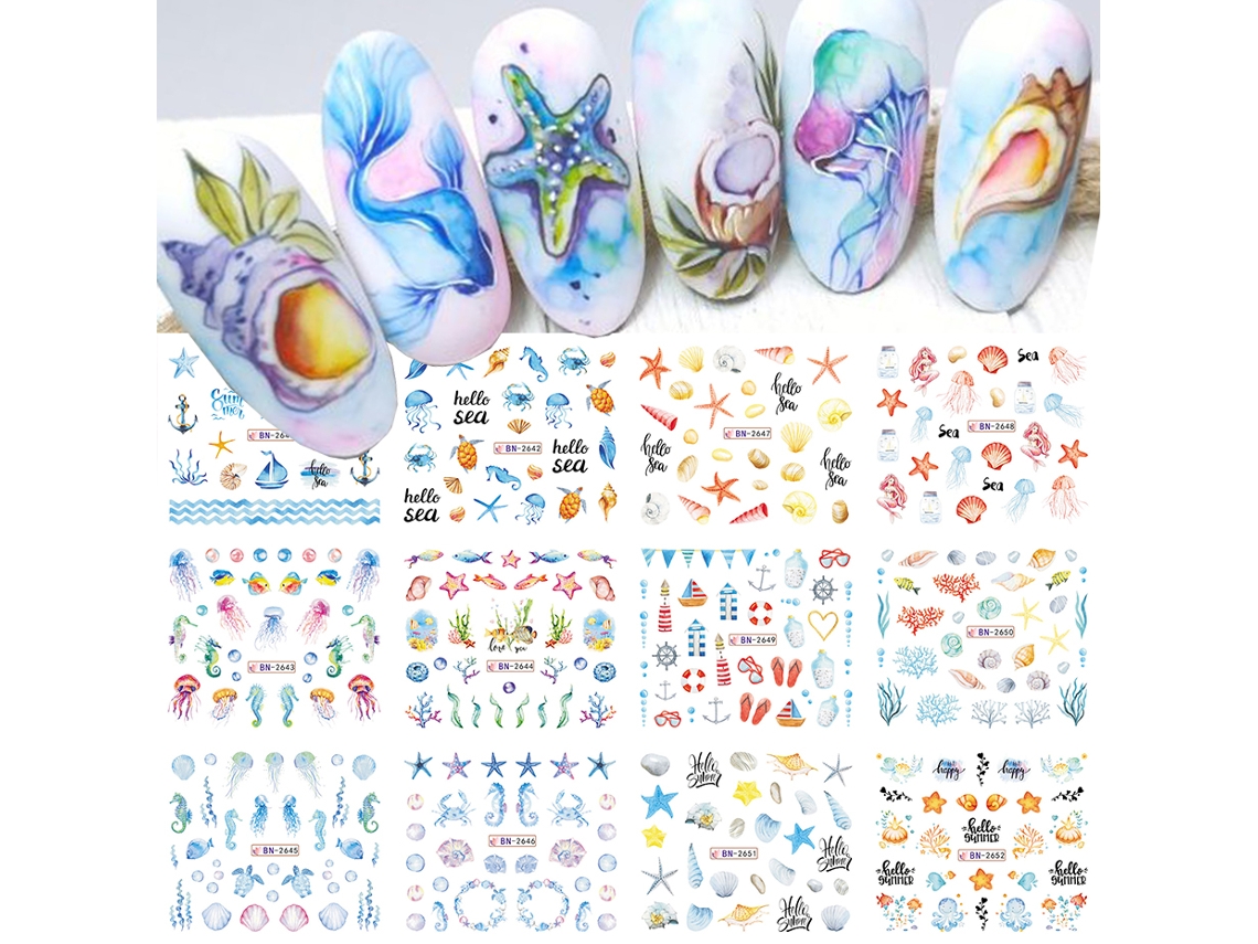 Pegatinas para uñas con temática marina, decoraciones para uñas de verano. MDUG