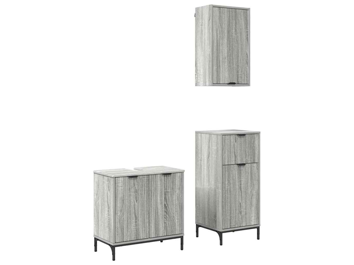 Conjunto de muebles de baño de 3 piezas Sonoma, gris, EXCLUSIVO DE MAISON