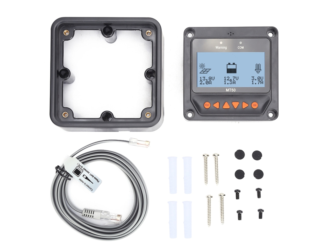 Medidor Remoto Lcd Mt52 Para Controlador De Carga Solar Con Pantalla Digital Y Alarma Sonora.