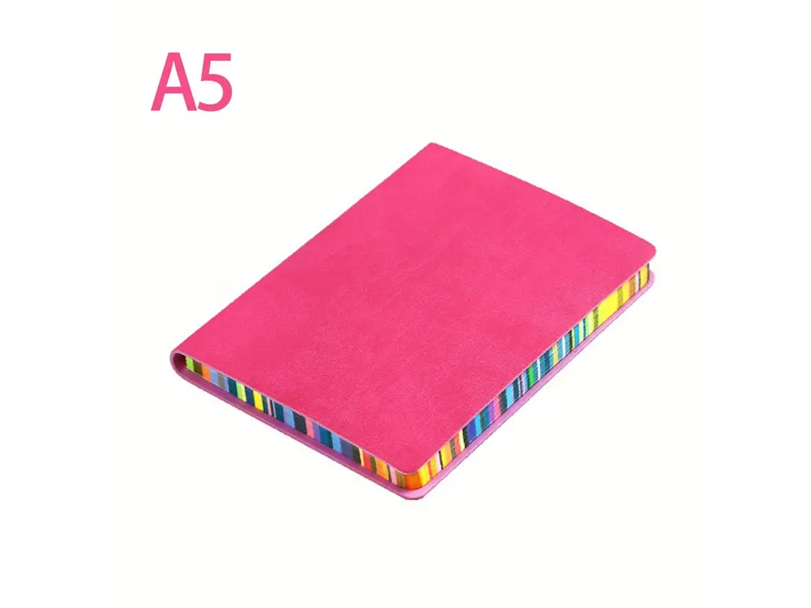 Cuaderno con borde arcoíris, 200 páginas rayadas, ideal para apuntes de estudiantes. Mdug (Rosa Rojo A5)