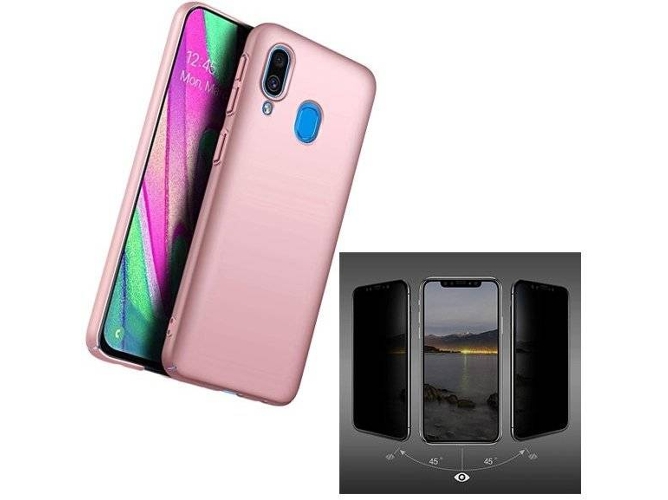Kit Carcasa y Protector de Pantalla 5D Privacy Samsung Galaxy A40 SlimShield Rosa