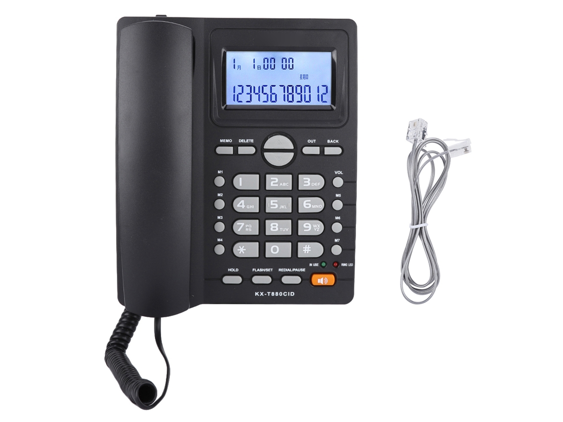 Teléfono Con Cable, Identificador De Llamadas, Altavoz Y Doble Puerto Para Uso Doméstico (negro)