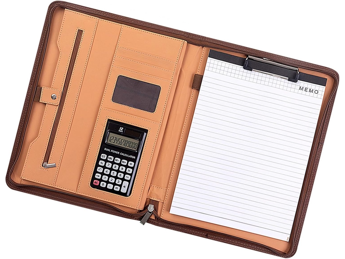 Carpeta De Conferencias Profesional De Cuero Con Calculadora De 12 Dígitos Y
