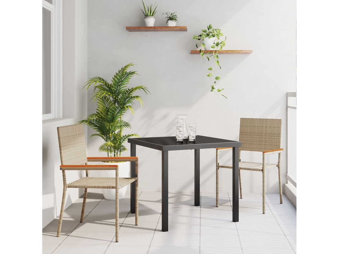 Juego de comedor de jardín de 3 piezas Lovely Home de mimbre beige PE